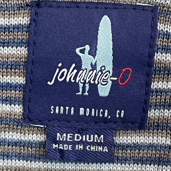 Johnnie-O Mens Virgil Prep Merino Wool Striped Sweater Sz Medium Gray Tan White - Picture 4 of 16